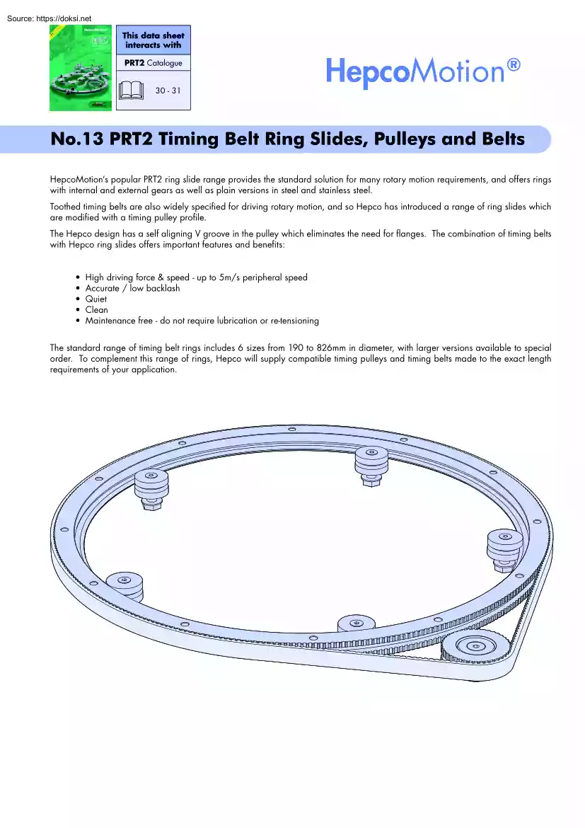 PRT2 Timing Belt Ring Slides, Pulleys and Belts