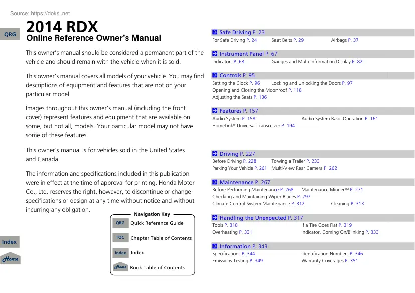 Acura RDX, 2014 owners manual