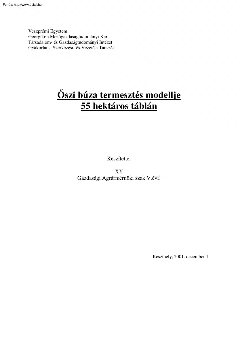 VE-GMK Őszi búza termesztés modellje