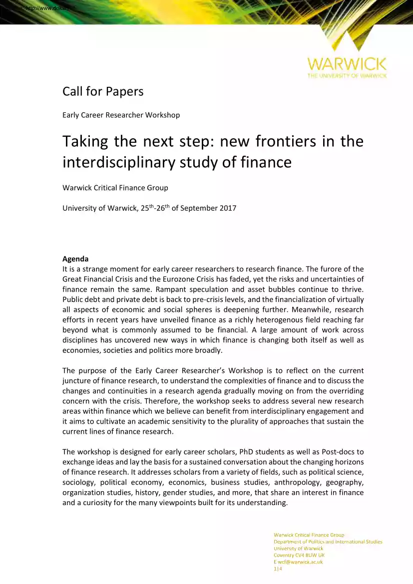 Taking the Next Step, New Frontiers in the Interdisciplinary Study of Finance
