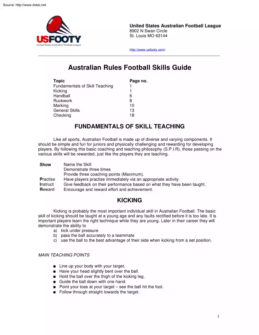 Australian Rules Football Skills Guide