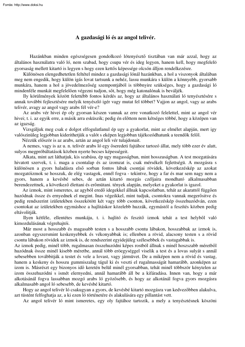 Monostori Károly - A gazdasági ló és az angol telivér