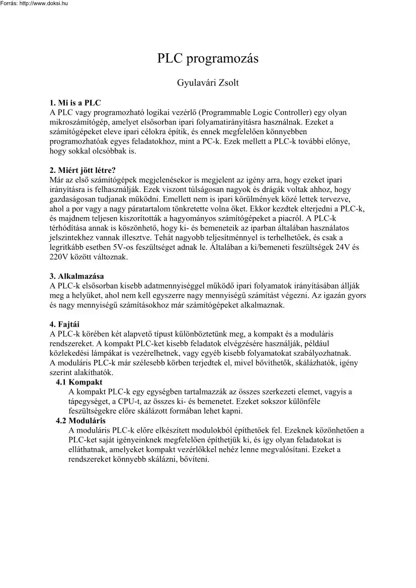 Gyulavári Zsolt - PLC programozás