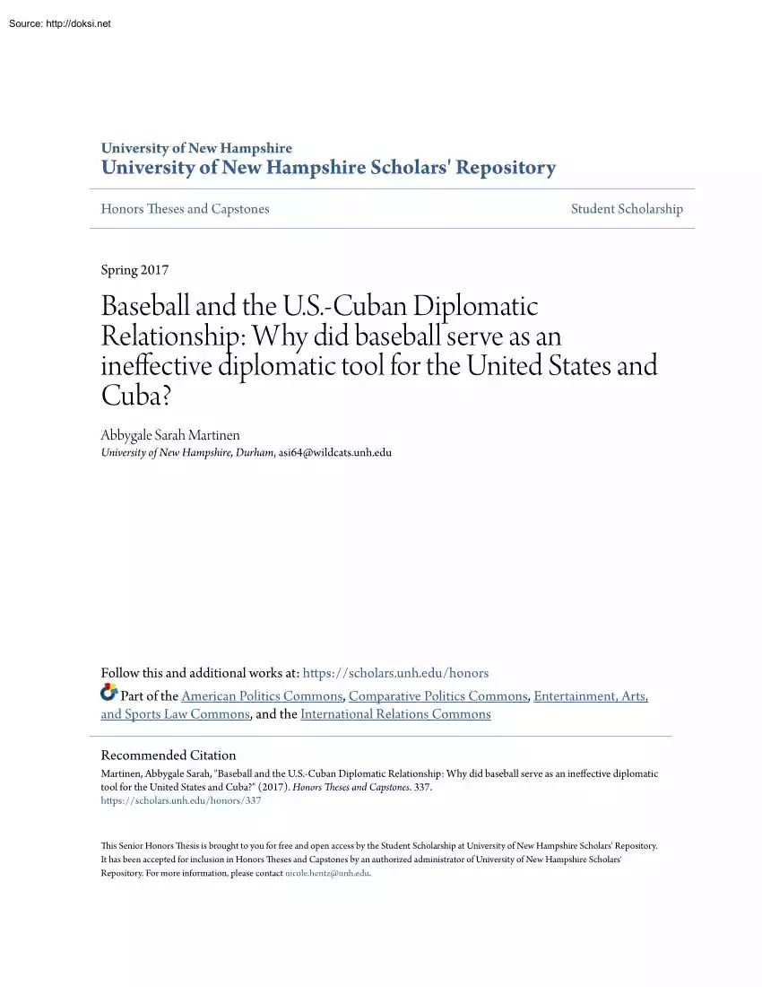 Abbygale Sarah Martinen - Baseball and the U.S. Cuban Diplomatic Relationship