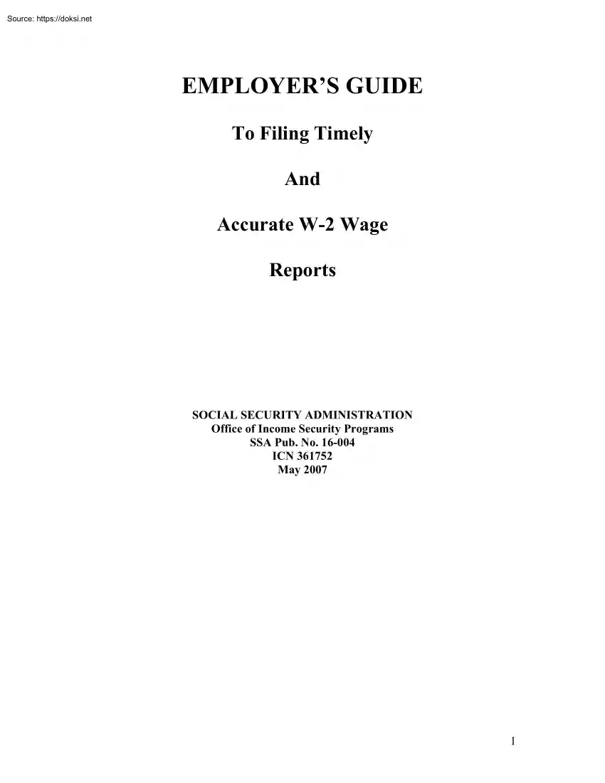 Employers Guide to Filing Timely and Accurate W-2 Wage