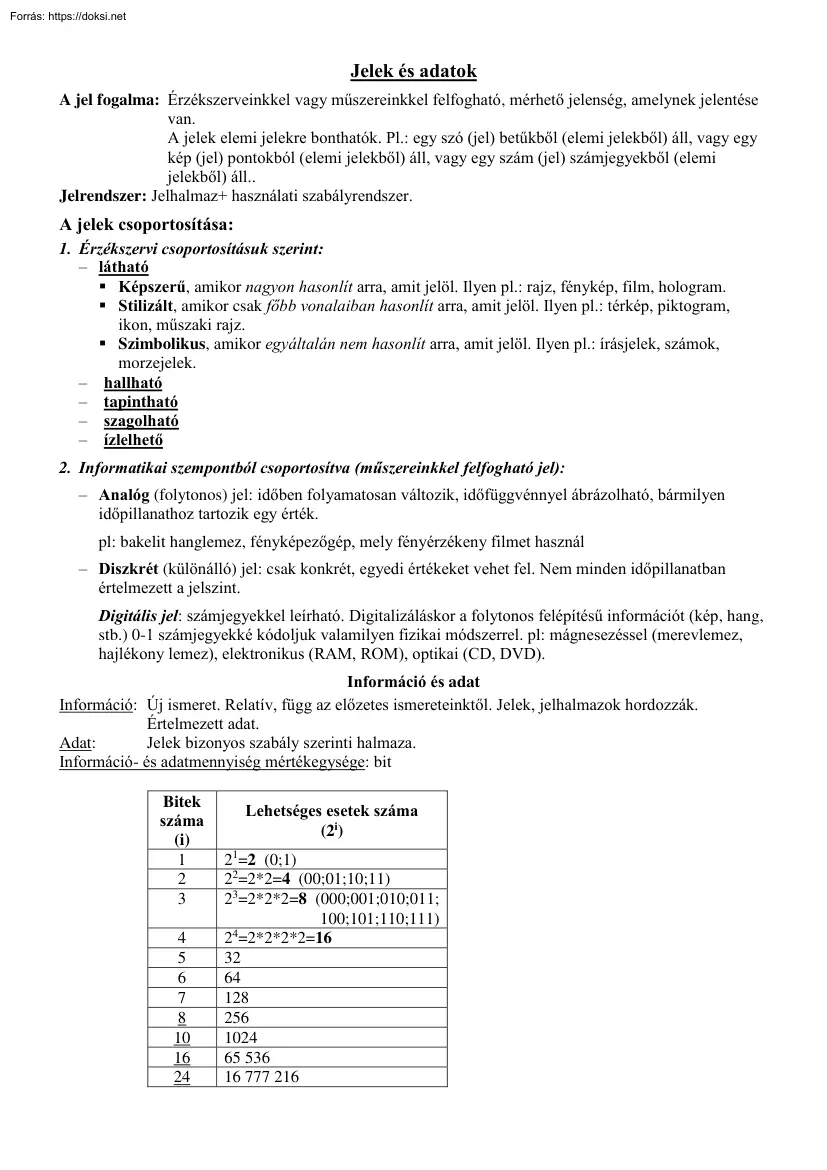 Jelek és adatok
