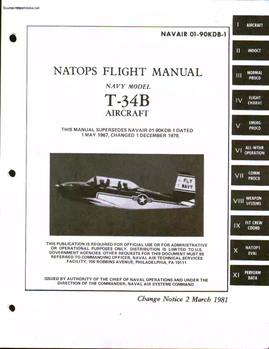 NAVAIR 01-90KDB-1, Natops Flight Manual, Navy Model T-34B Aircraft