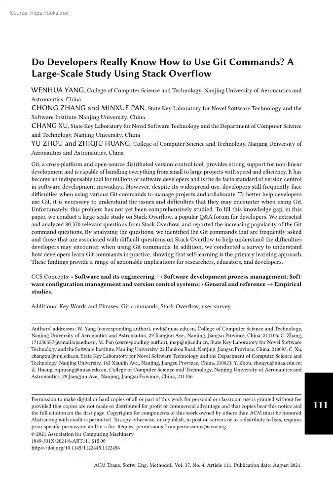 Do Developers Really Know How to Use Git Commands, A Large-Scale Study Using Stack Overflow