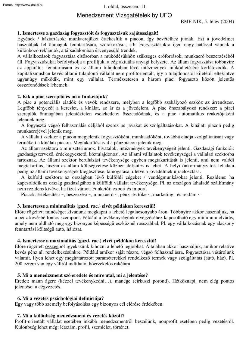 Fábián Zoltán - BMF-NIK Menedzsment vizsgatételek