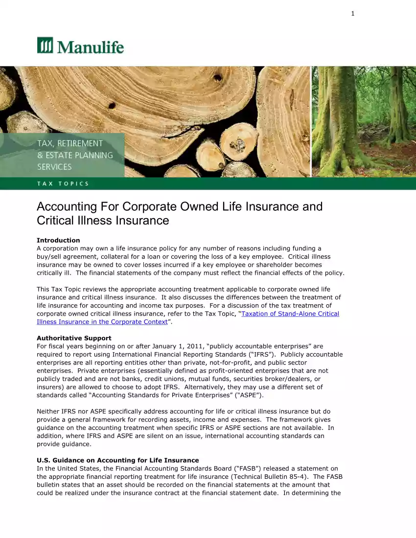 Accounting for Corporate Owned Life Insurance and Critical Illness Insurance