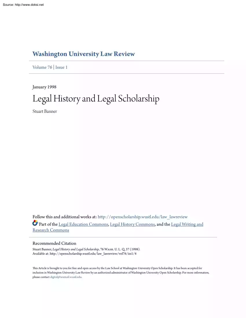 Stuart Banner - Legal History and Legal Scholarship