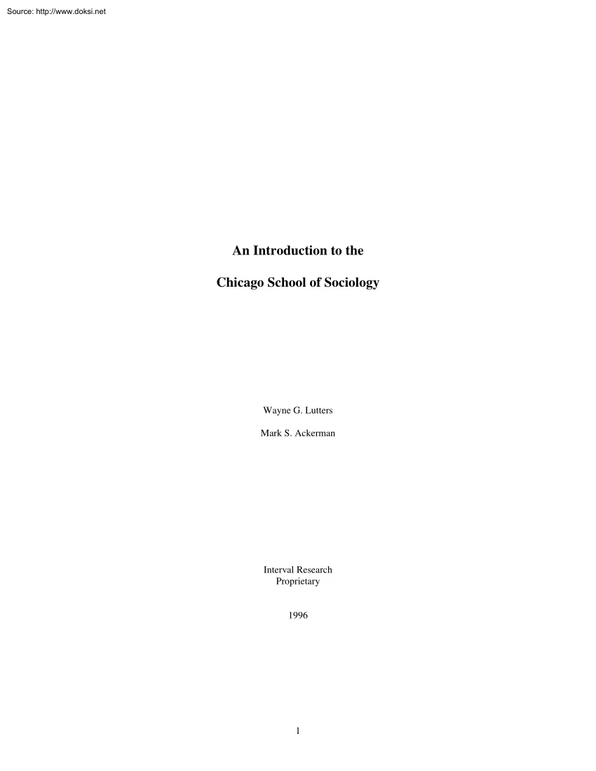 Lutters-Ackerman - An Introduction to the Chicago School of Sociology