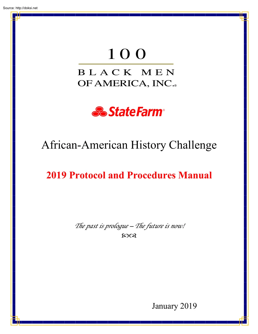 African American History Challenge, 2019 Protocol and Procedures Manual