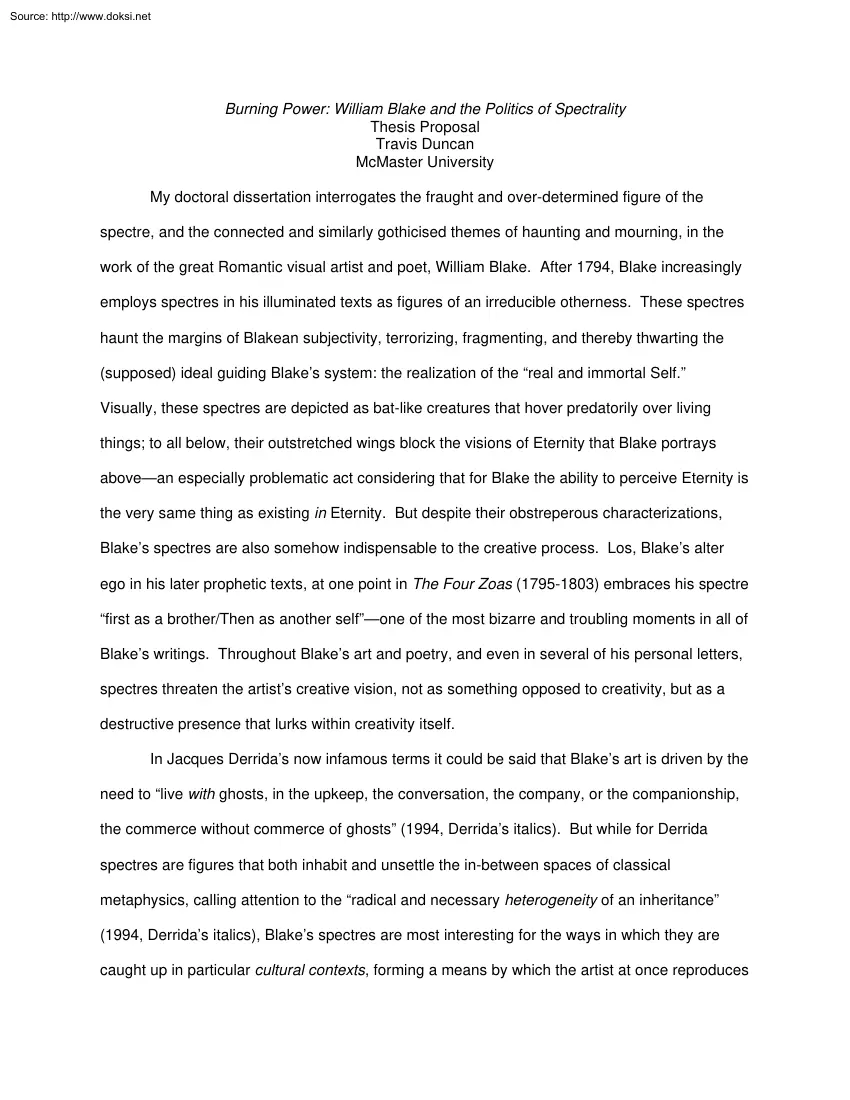 Travis Duncan - Burning Power, William Blake and the Politics of Spectrality
