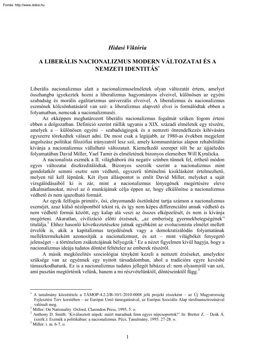 Hidasi Viktória - A liberális nacionalizmus modern változatai és a nemzeti identitás