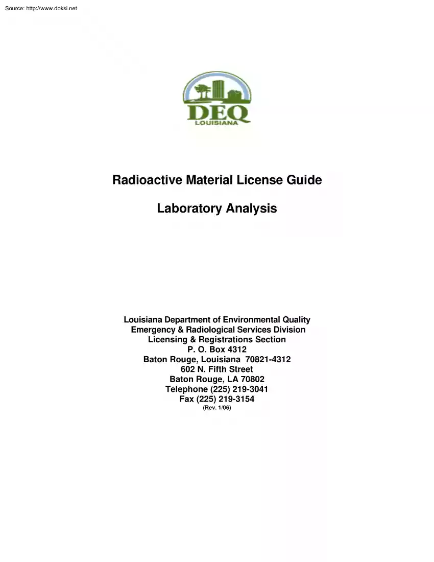 Radioactive Material License Guide, Laboratory Analysis