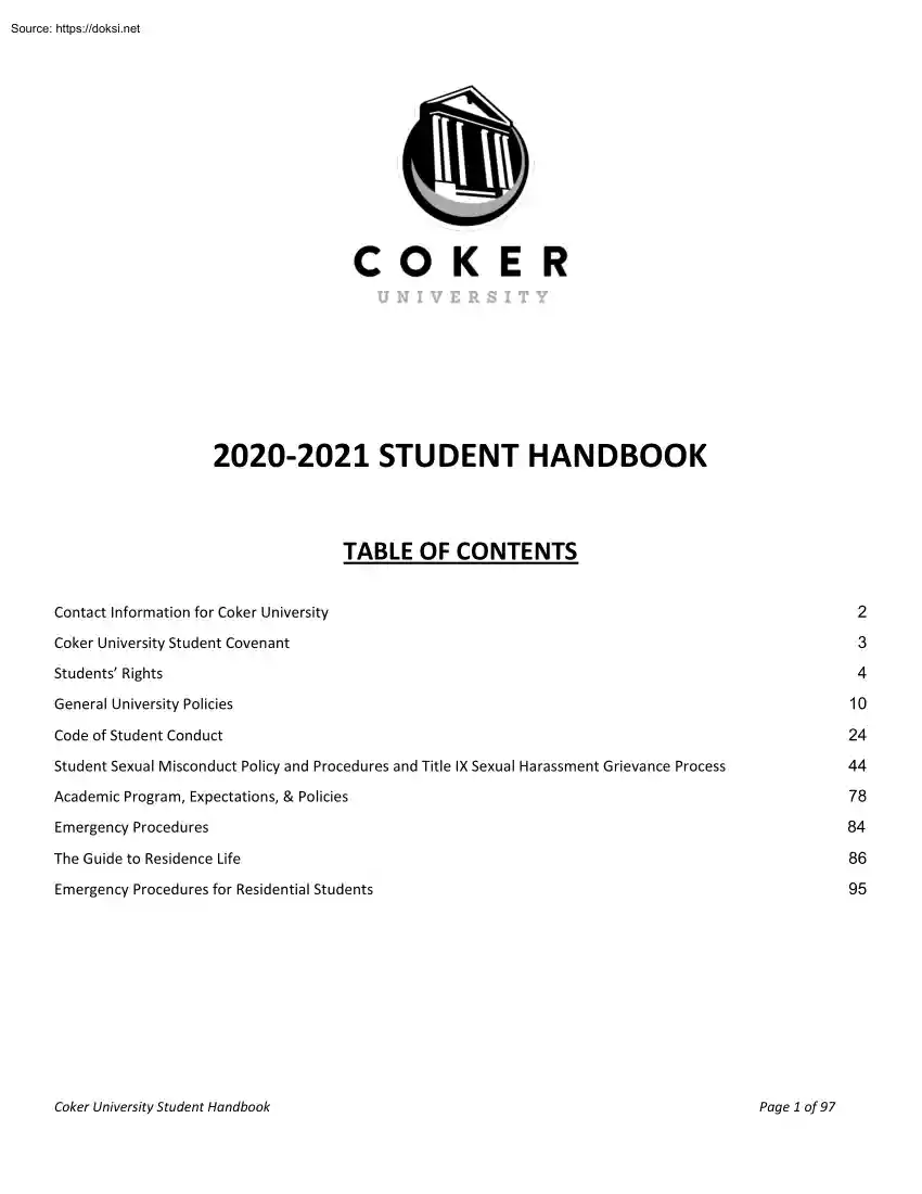 Coker University Student Handbook