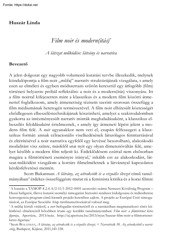 Huszár Linda - Film noir és modern(itás)