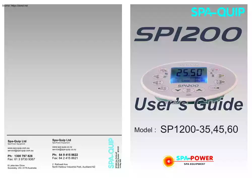 SPI200 Users Guide, Model SP1200-35,45,60