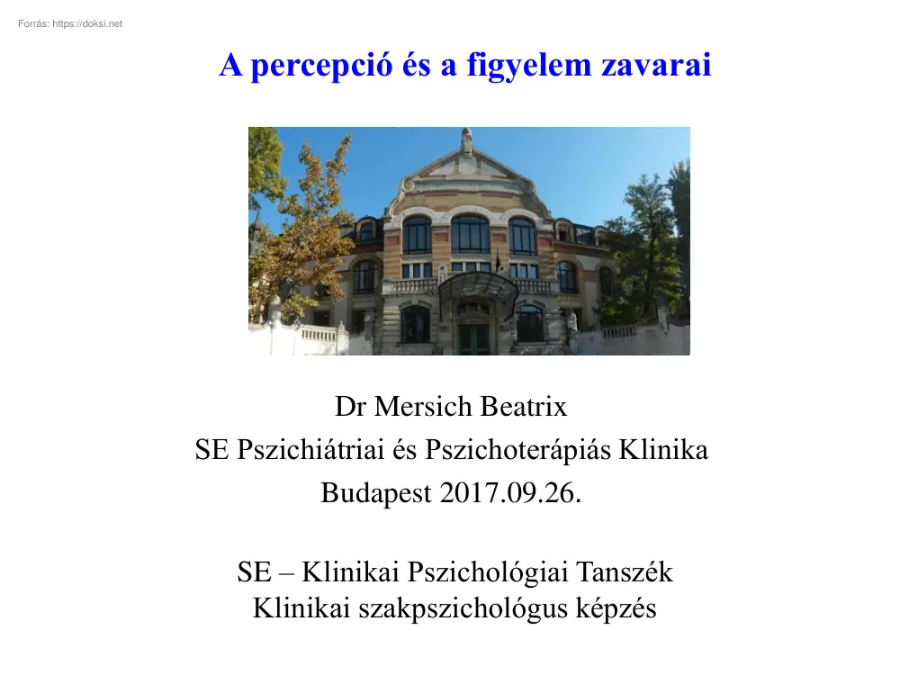 Dr. Mersich Beatrix - A percepció és a figyelem zavarai