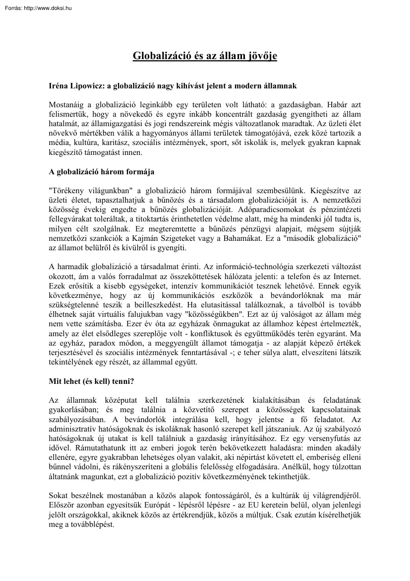 Globalizáció és az állam jövője