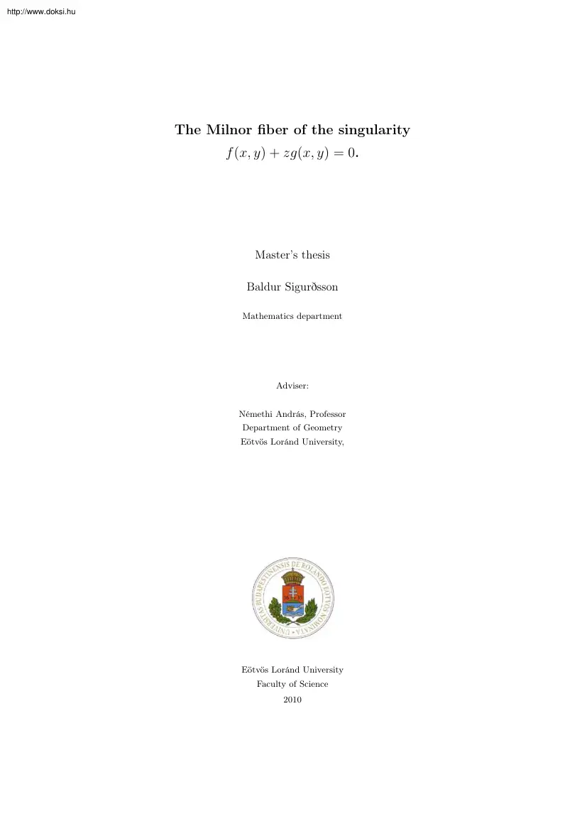 Sigurdsson Baldur - The Milnor fiber of the singularity