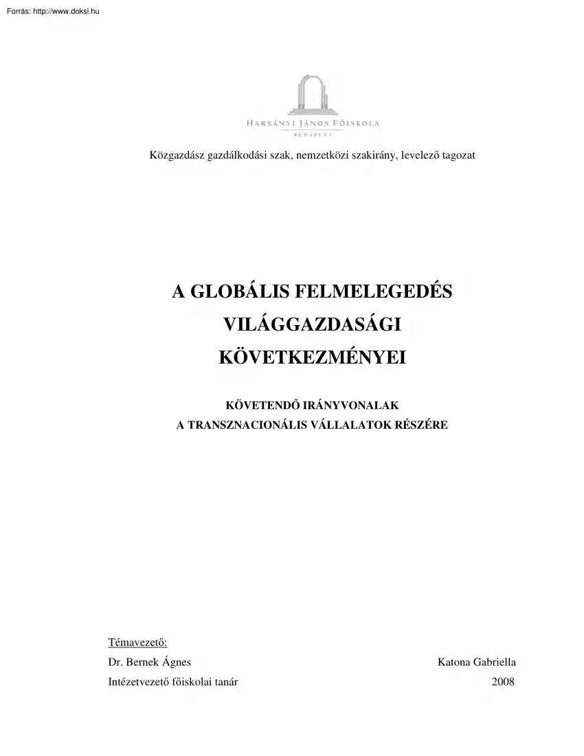 Katona Gabriella - A globális felmelegedés világgazdasági következményei