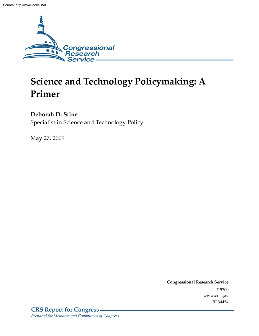 Deborah D. Stine - Science and Technology Policymaking, A Primer