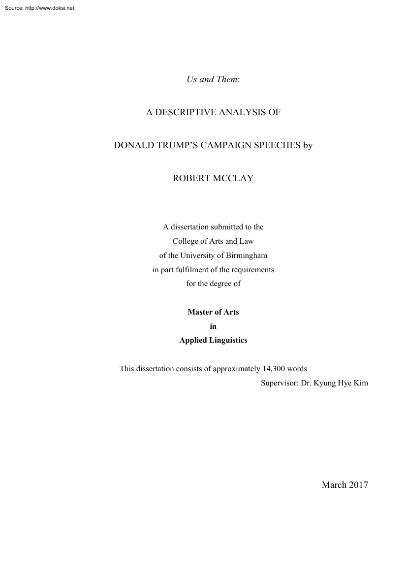 Robert Mcclay - A Descriptive Analysis of Donald Trumps Campaign Speeches