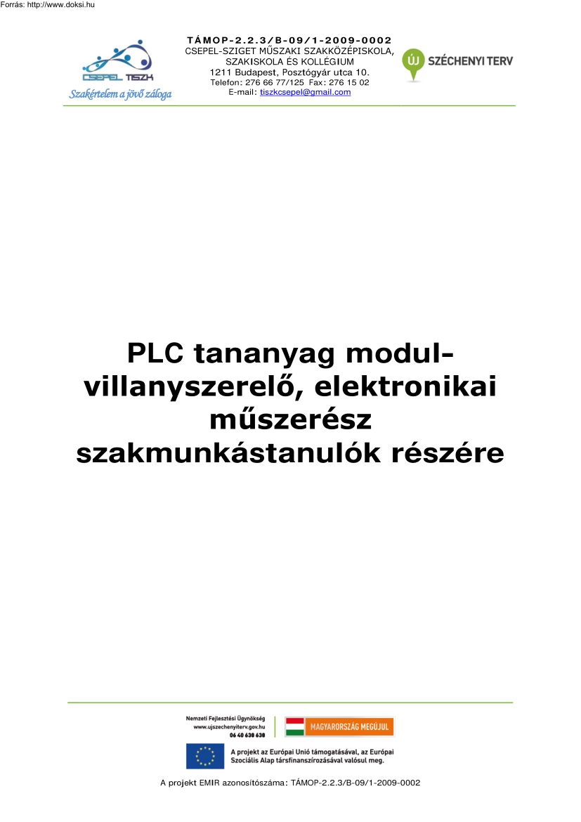 PLC tananyag modul -villanyszerelő, elektronikai műszerész szakmunkástanulók részére