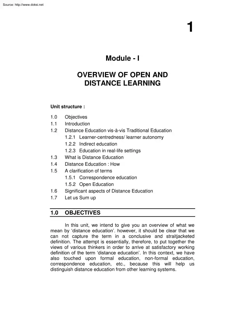 Overview of open and distance learning