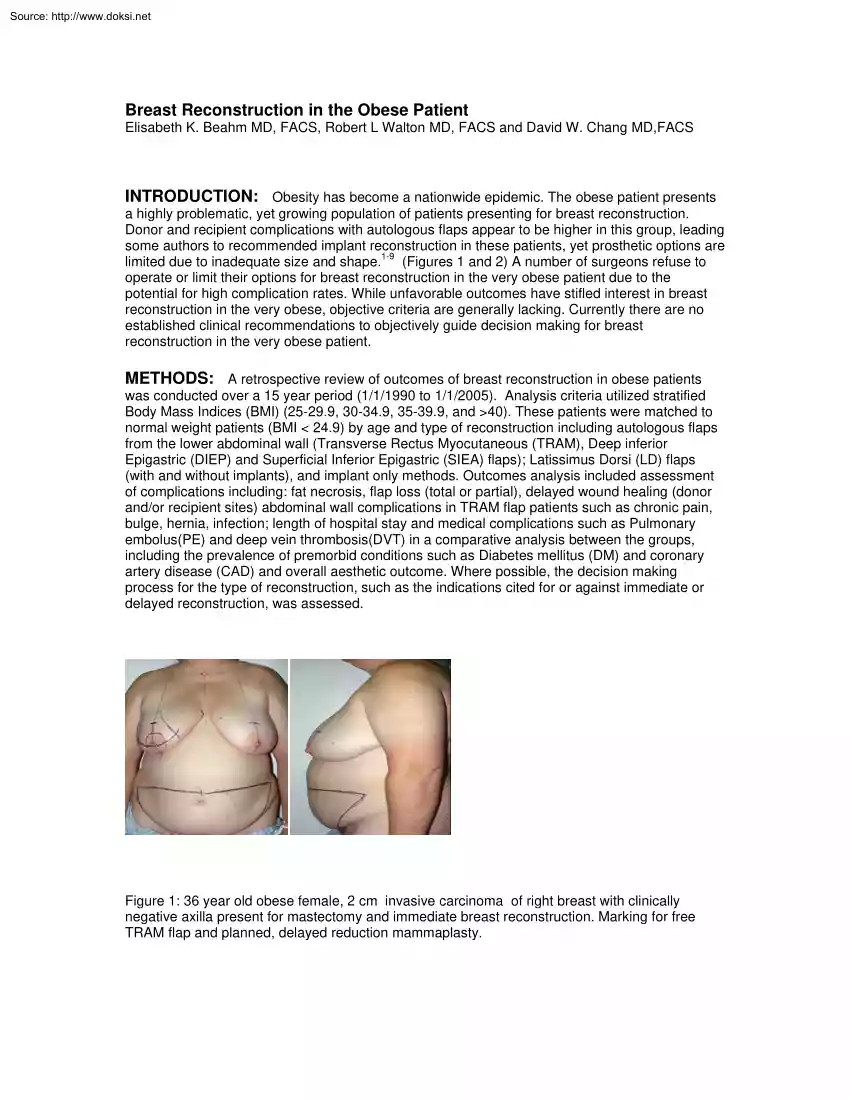 Breast Reconstruction in the Obese Patient