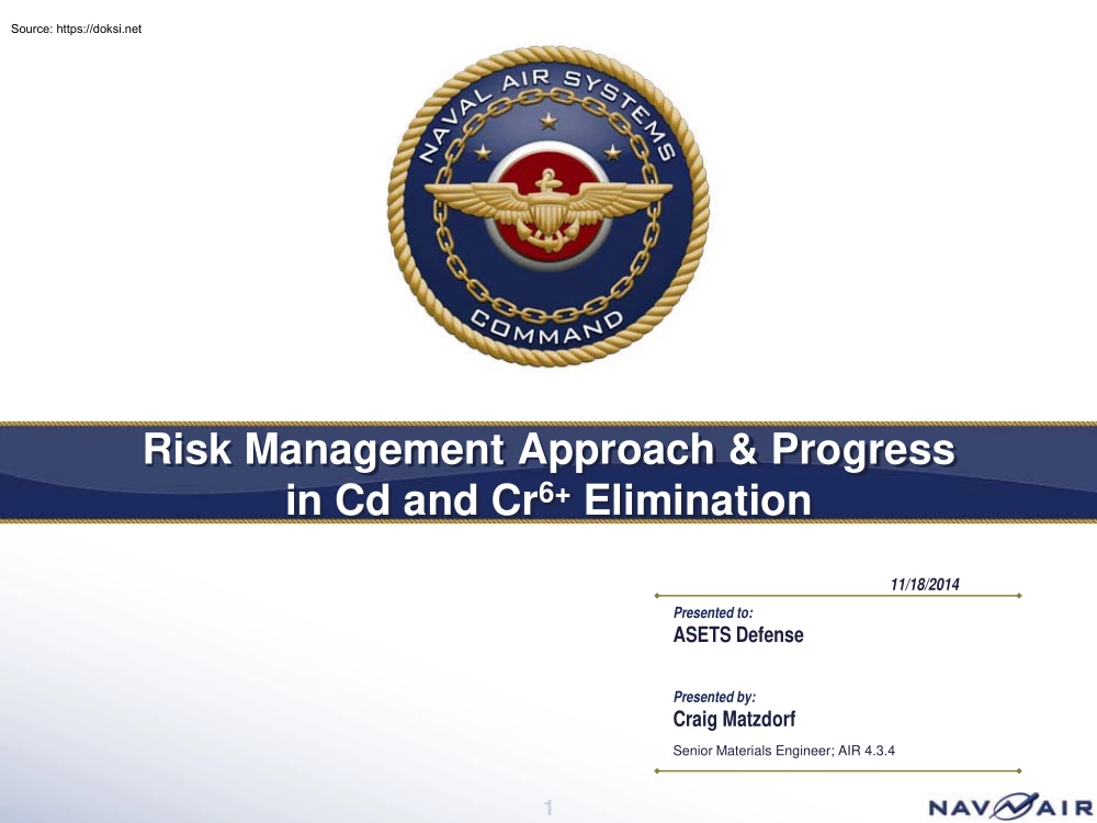 Craig Matzdorf - Risk Management Approach and Progress in Cd and Cr 6+ Elimination