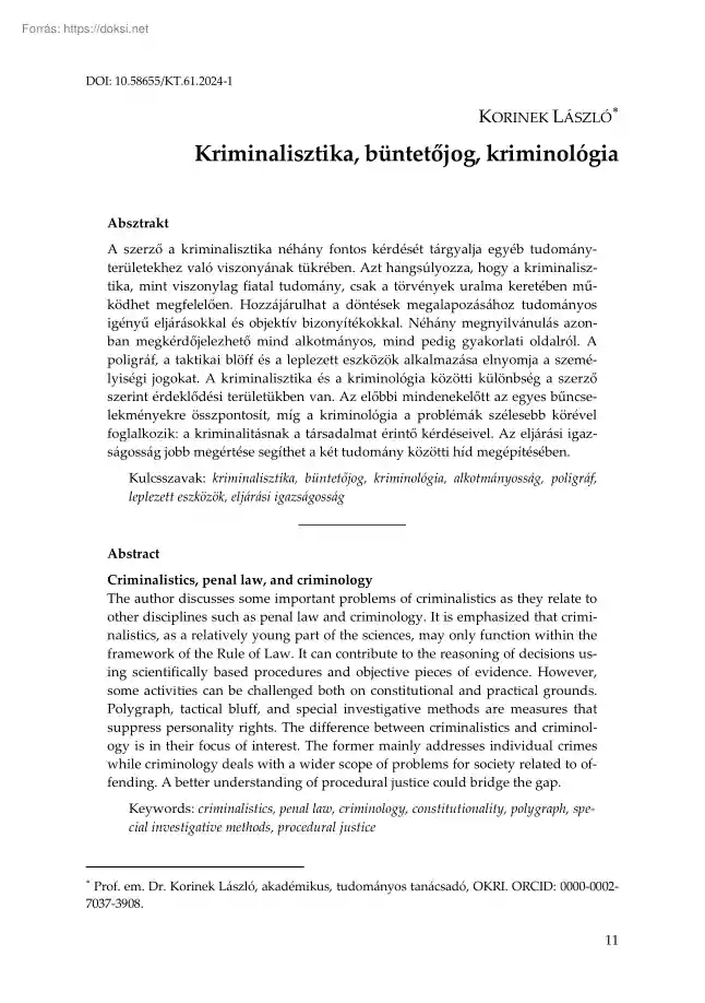 Korinek László - Kriminalisztika, büntetőjog, kriminológia