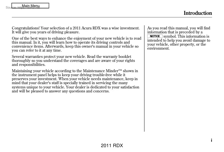 Acura RDX, 2011 owners manual