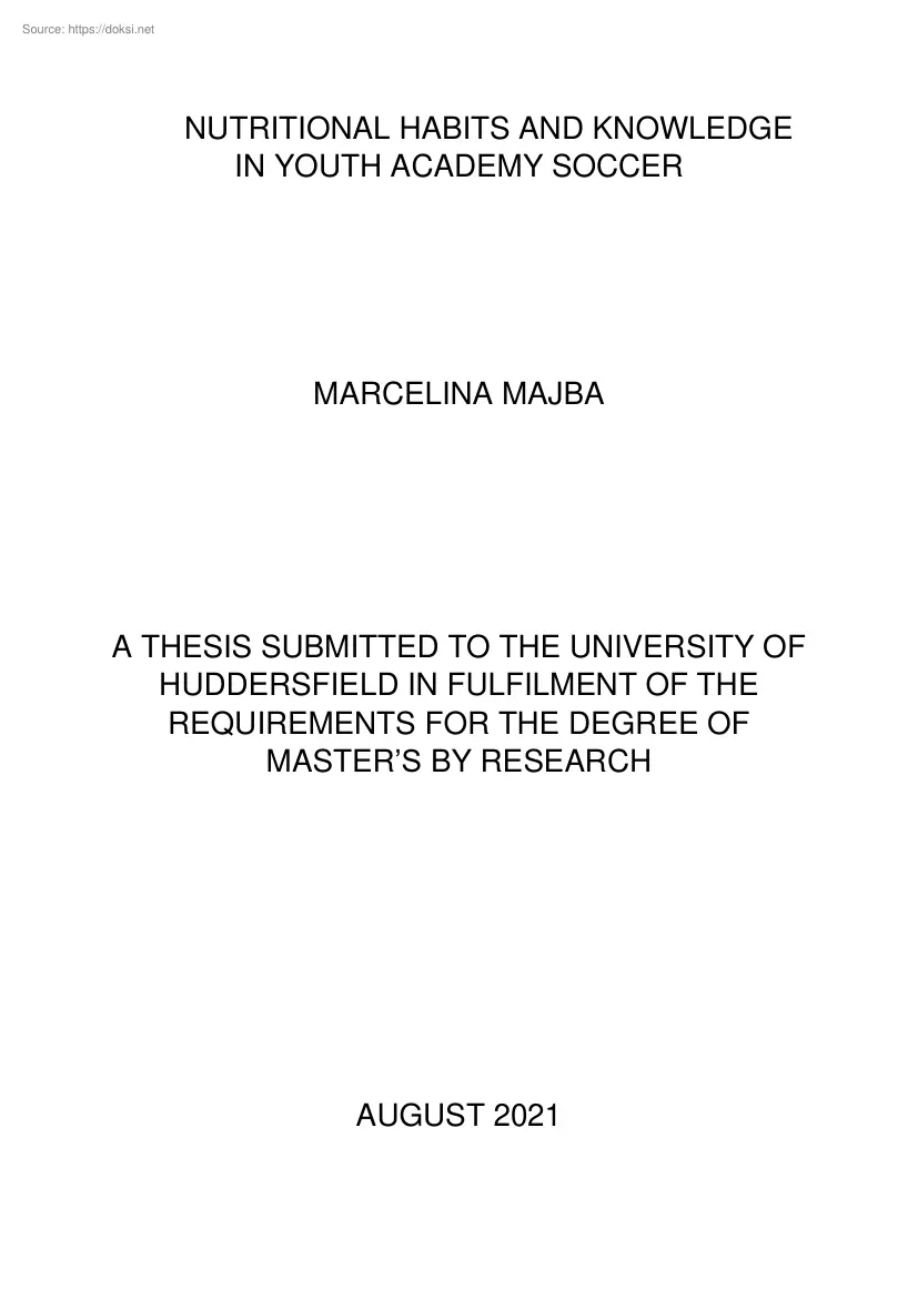 Marcelina Majba - Nutritional habits and knowledge in youth academy soccer