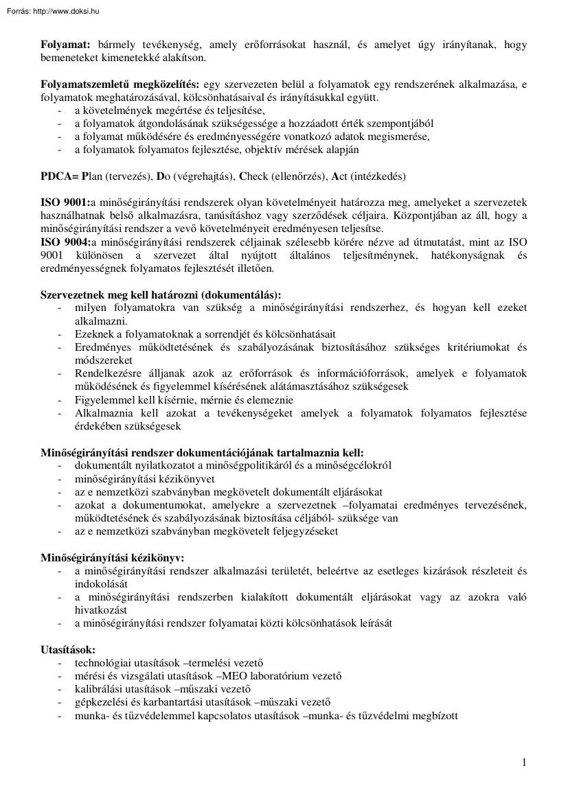 Minőségtechnikák jegyzet