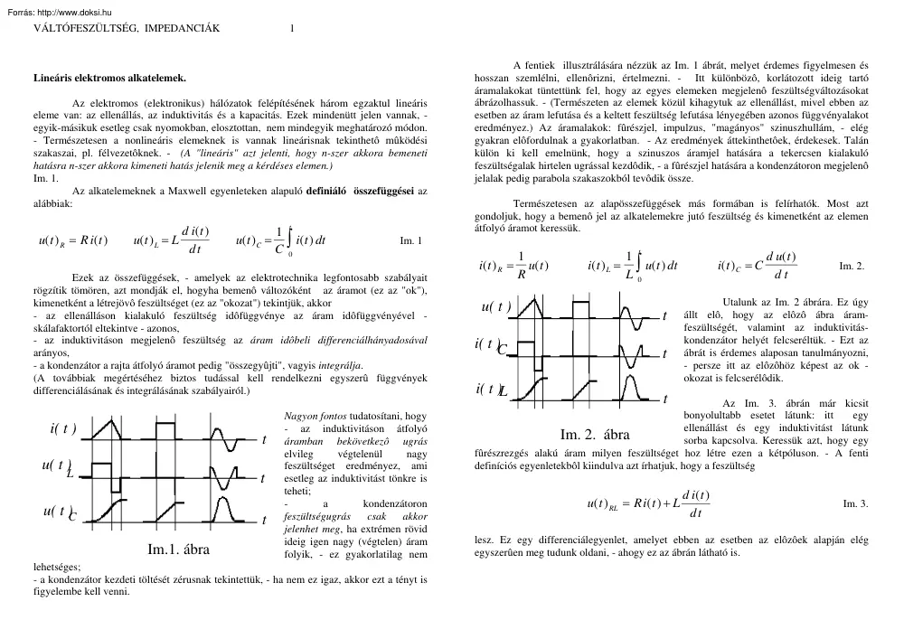 Váltófeszültség, impedanciák