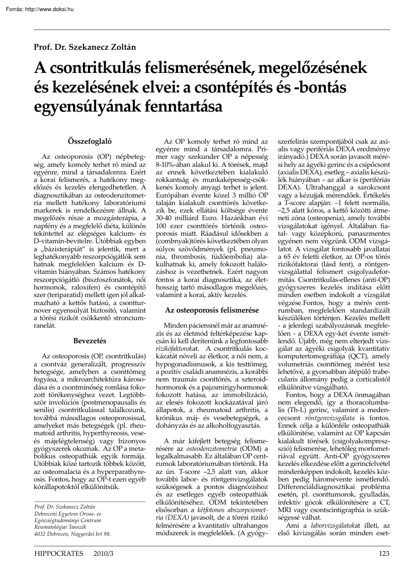 Prof. Dr. Szekanecz Zoltán - A csontritkulás felismerésének, megelőzésének és kezelésének