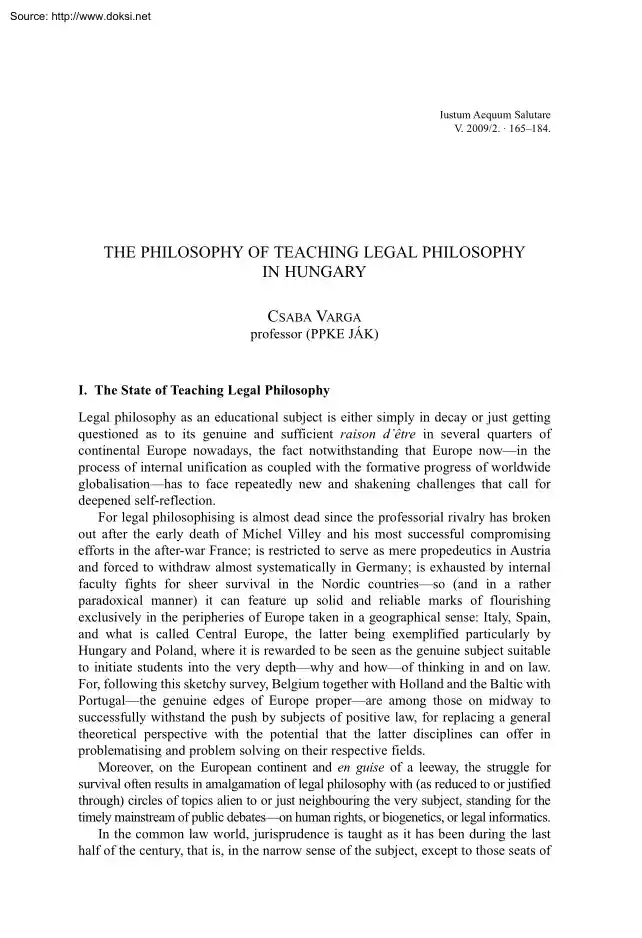 Csaba Varga - The Philisophy of Teaching Legal Philosophy in Hungary