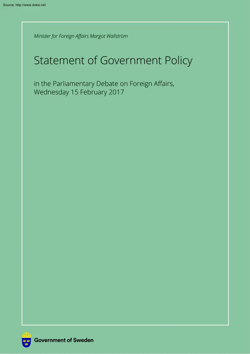 Statement of Government Policy in the Parliamentary Debate on Foreign Affairs