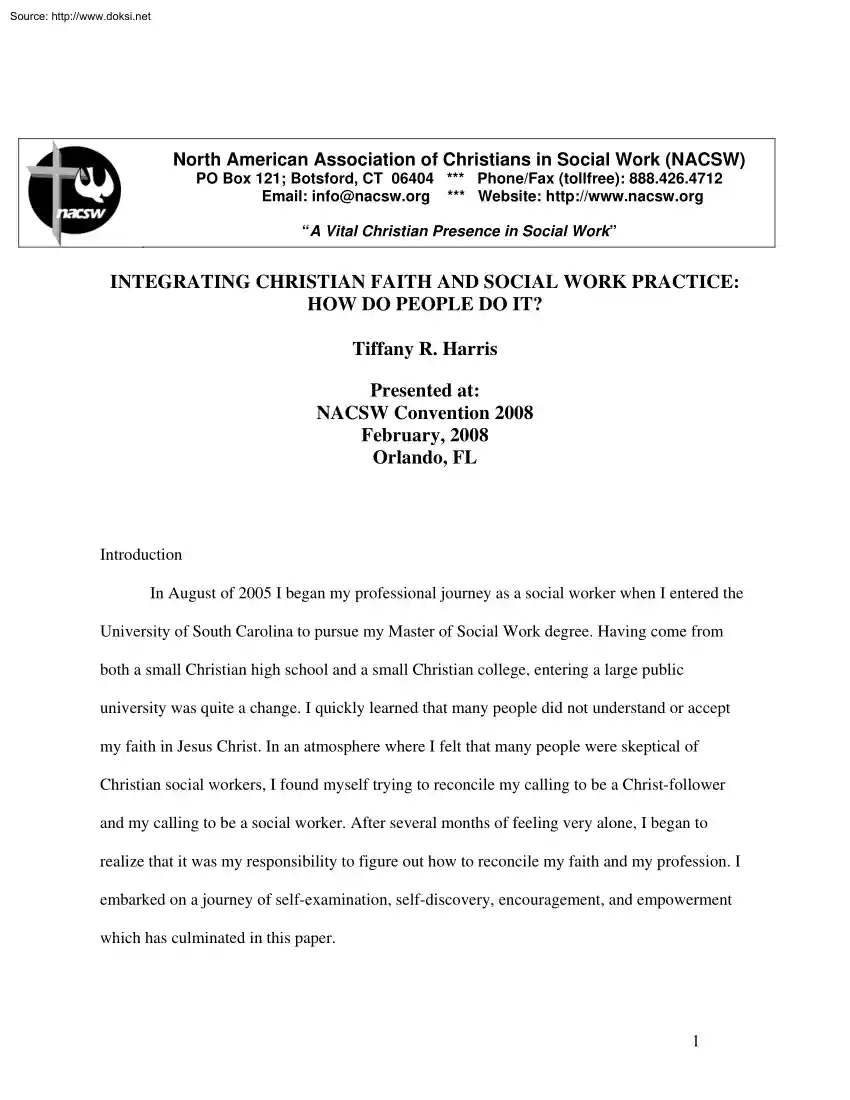 Tiffany R. Harris - Integrating Christian Faith and Social Work Practice