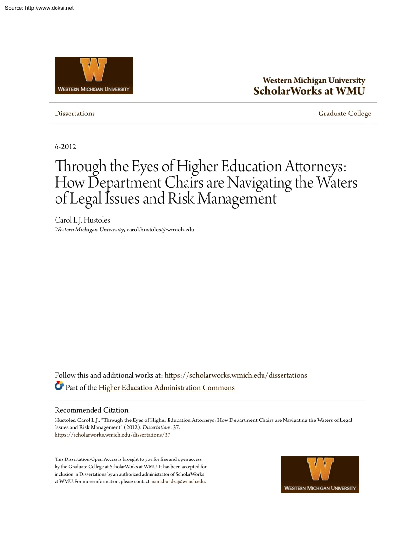 Carol L.J. Hustoles - How Department Chairs are Navigating the Waters of Legal Issues and Risk Management