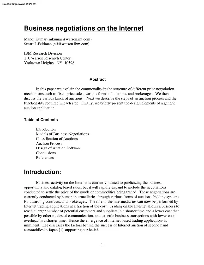 Kumar-Feldman - Business Negotiations on the Internet