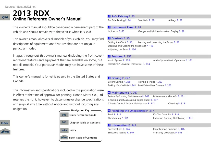 Acura RDX, 2013 owners manual