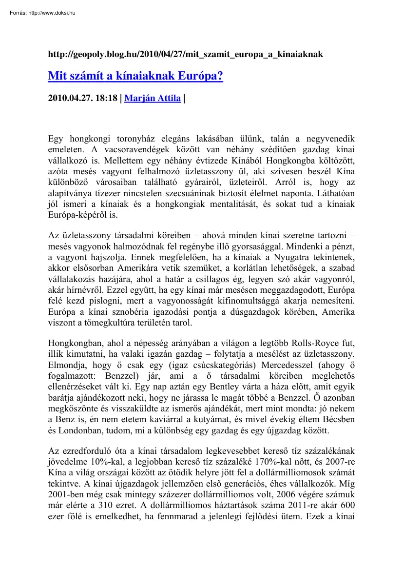 Marján Attila - Mit számít a kínaiaknak Európa