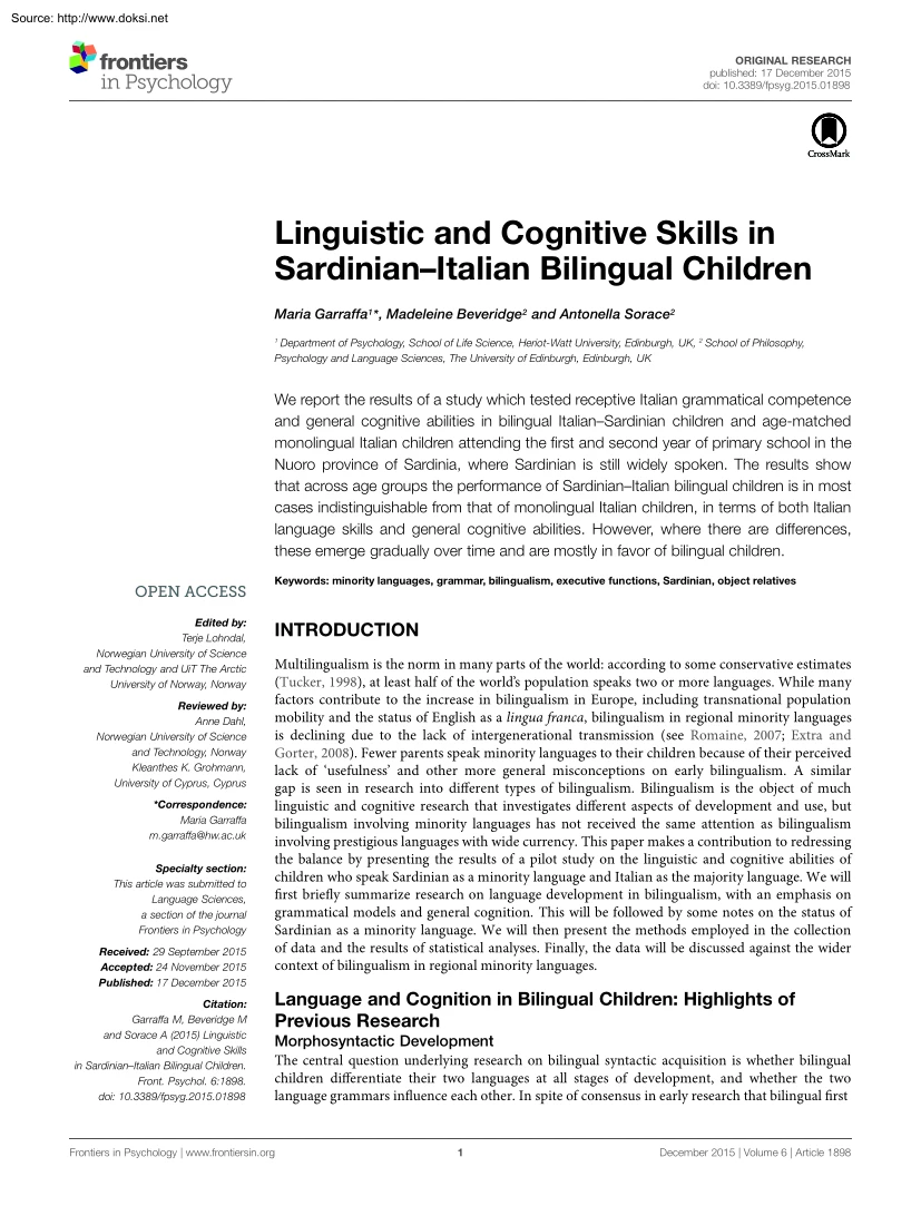 Garraffa-Beveridge-Sorace - Linguistic and Cognitive Skills in Sardinian Italian Bilingual Children