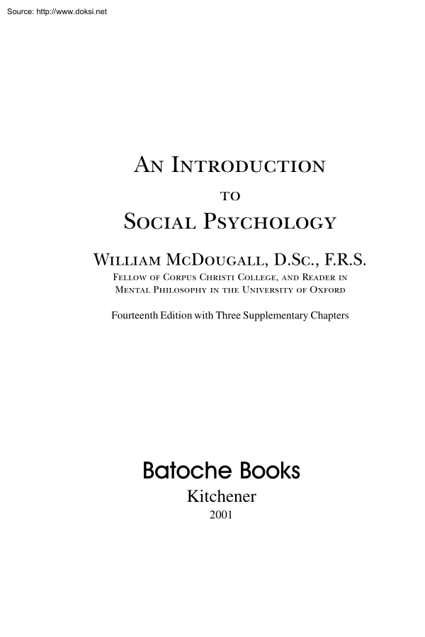 William McDougall - An Introduction to Social Psychology