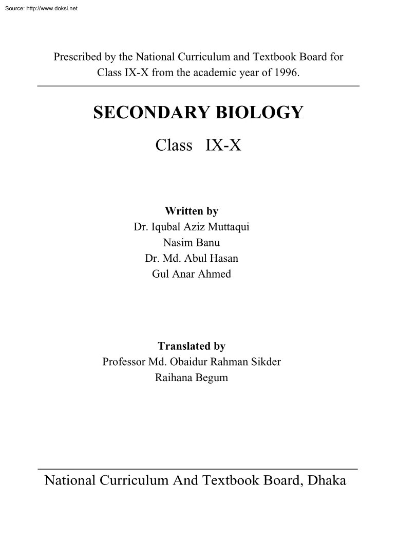 Dr. Iqubal Aziz Muttaqui - Secondary Biology
