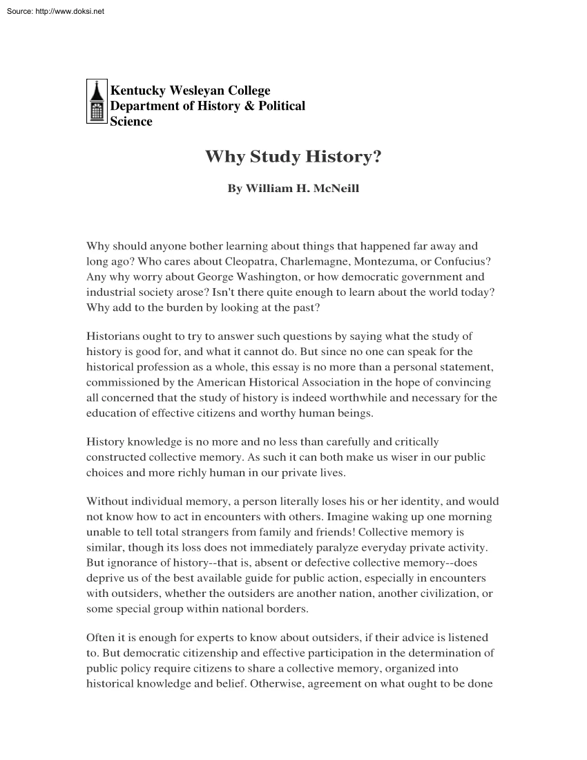 William H. McNeill - Why Study History
